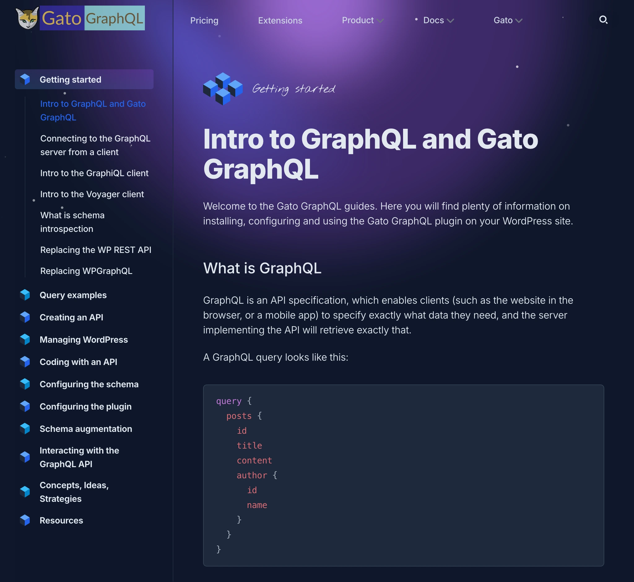 Docs-sectie op gatographql.com