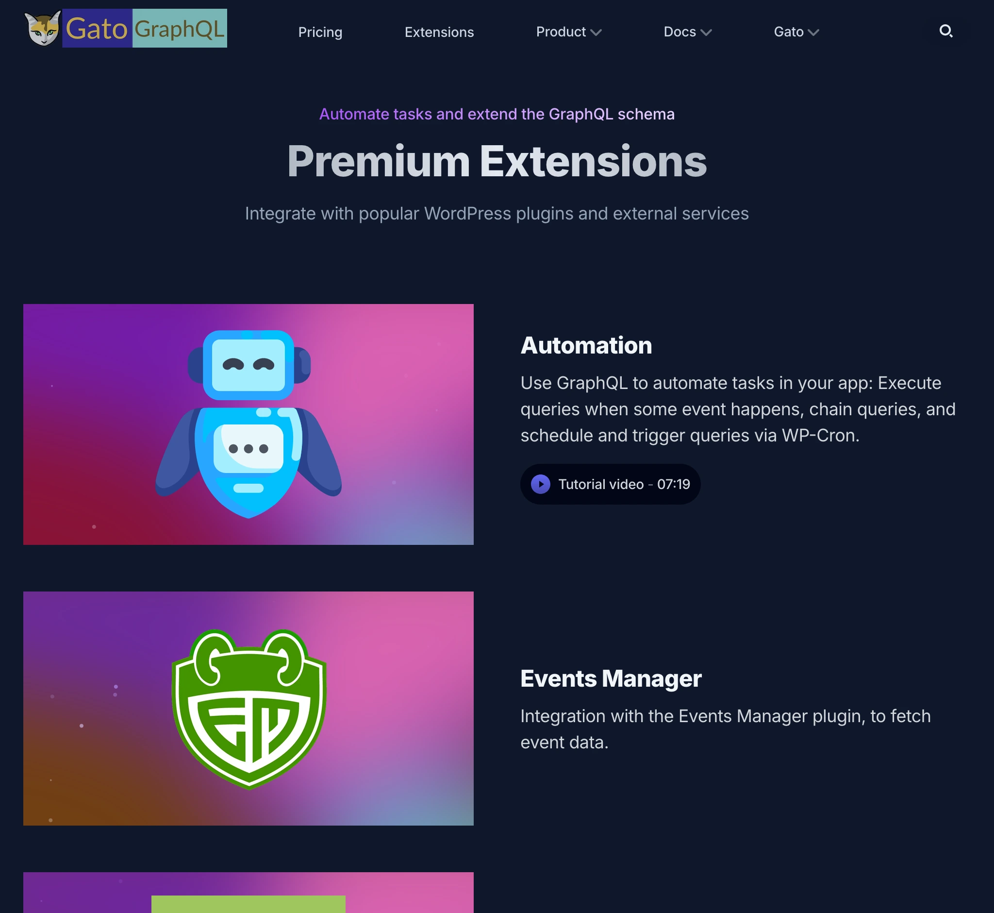 Extensiesectie op gatographql.com